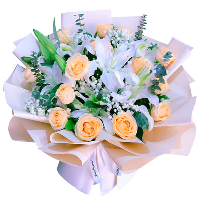 贺州16朵香槟玫瑰2支百合，爱的温暖和幸福