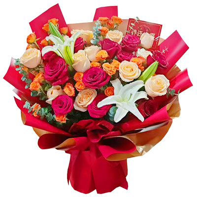 贺州19朵玫瑰百合，爱情永不凋零