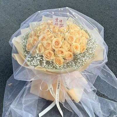 贺州52朵香槟玫瑰满天星，你就是我的全部