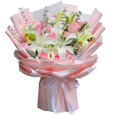 贺州16朵粉玫瑰百合，感情稳定坚固