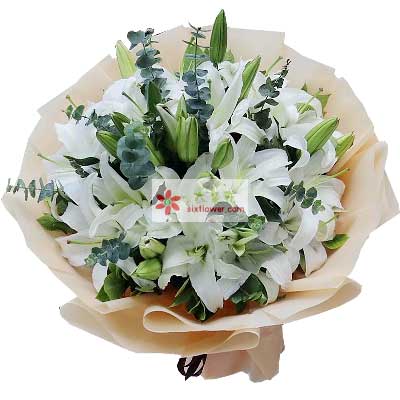 贺州9支白色多头百合，祝福你幸福